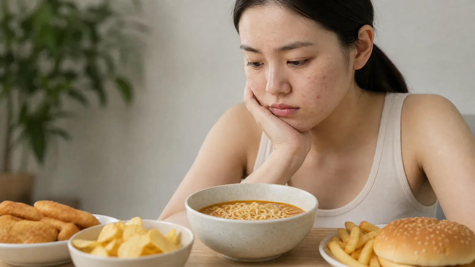 “饮食对痤疮的影响:即食面和加工食品如何恶化肌肤健康”的专题图片